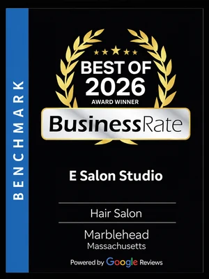 BusinessRate Best of 2026 Award Winner badge for E Salon Studio, a hair salon in Marblehead, Massachusetts